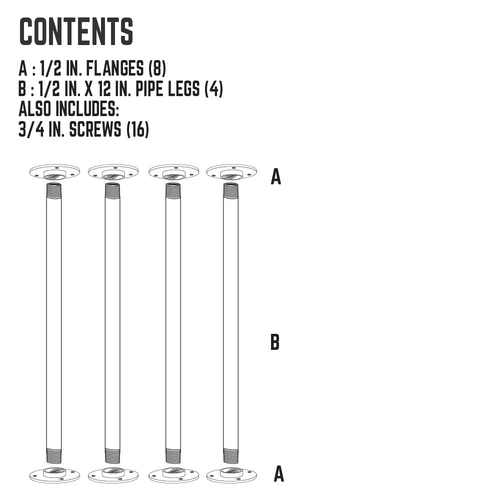 1/2 in. x 12 in. Round Flange Pipe Table Legs - 4 Pack PIPE DECOR