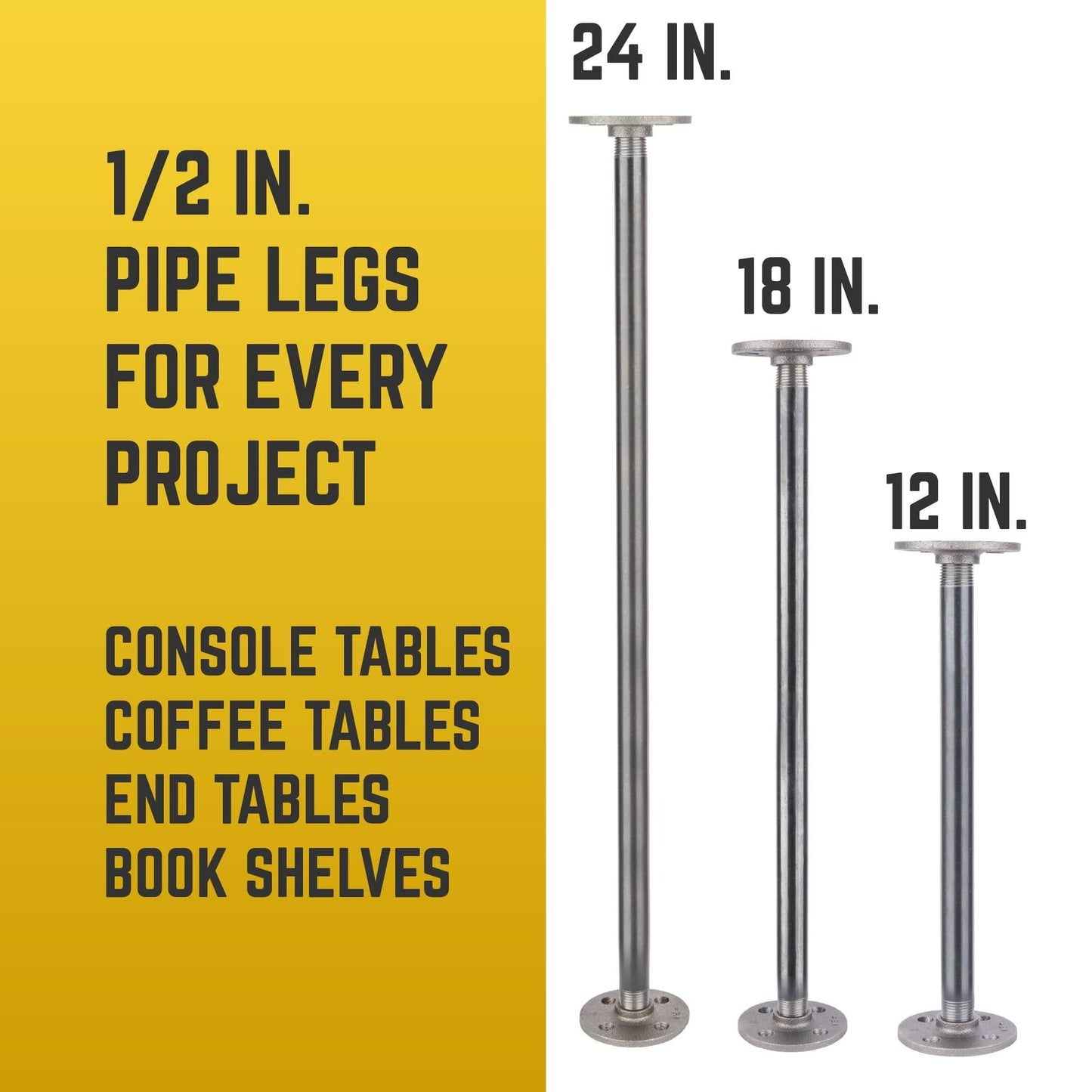 1/2 in. x 18 in. Round Flange Pipe Table Legs - 4 Pack PIPE DECOR