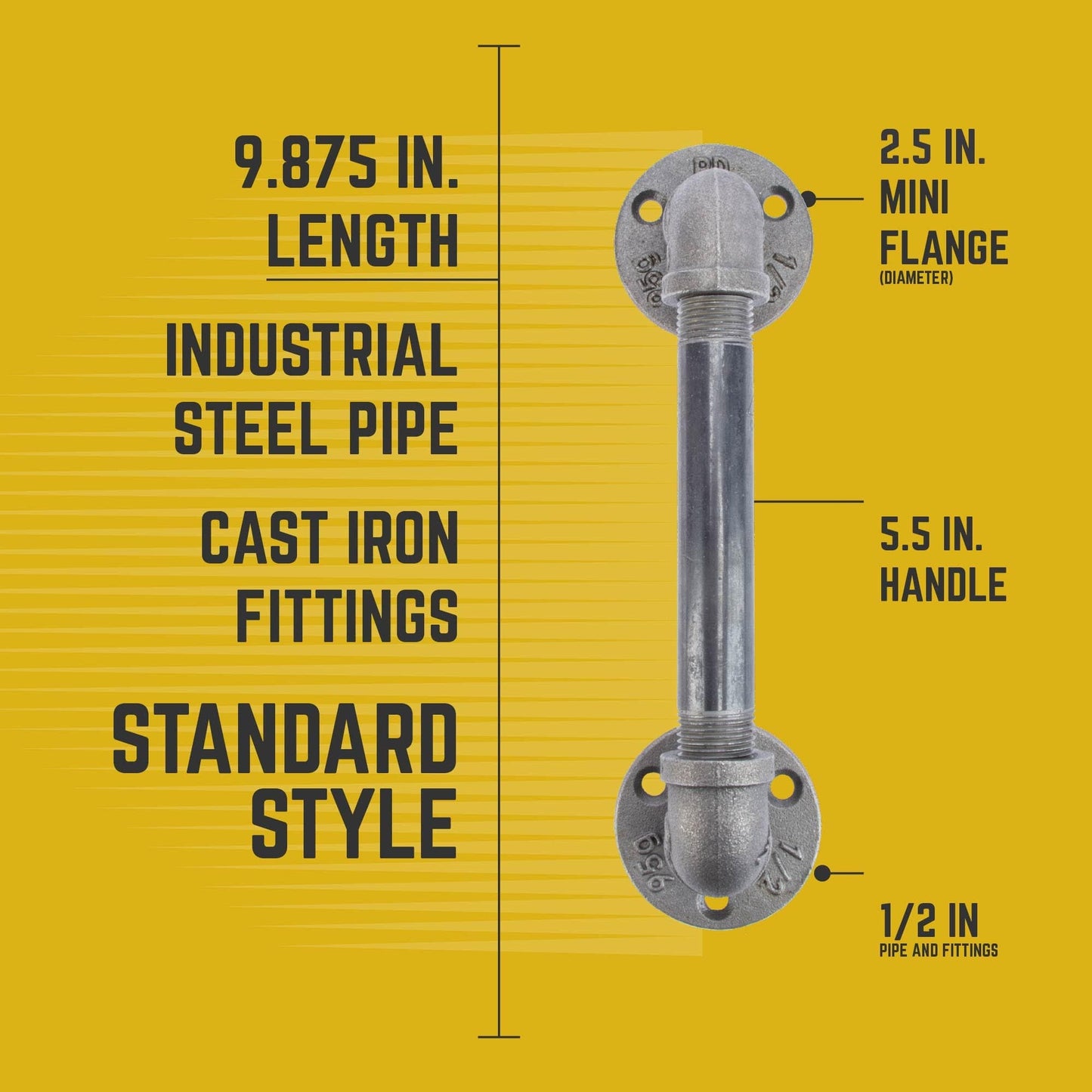 1/2 in. Barn Door Handle - Mini Flange - 9.875 L PIPE DECOR