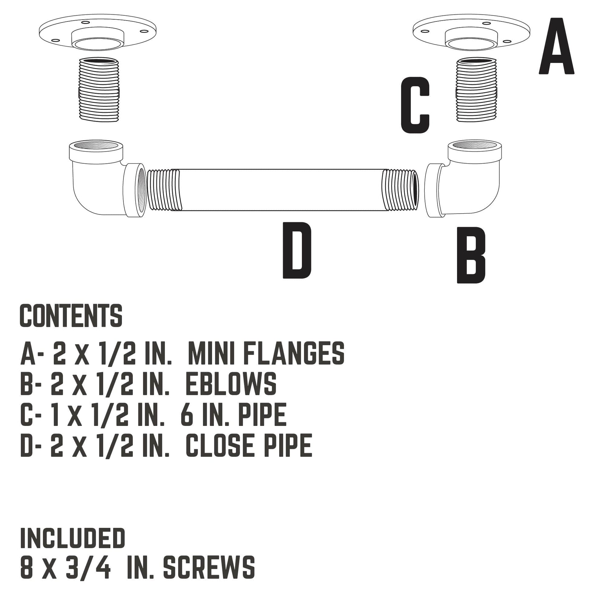 1/2 in. Barn Door Handle - Mini Flange - 9.875 L PIPE DECOR