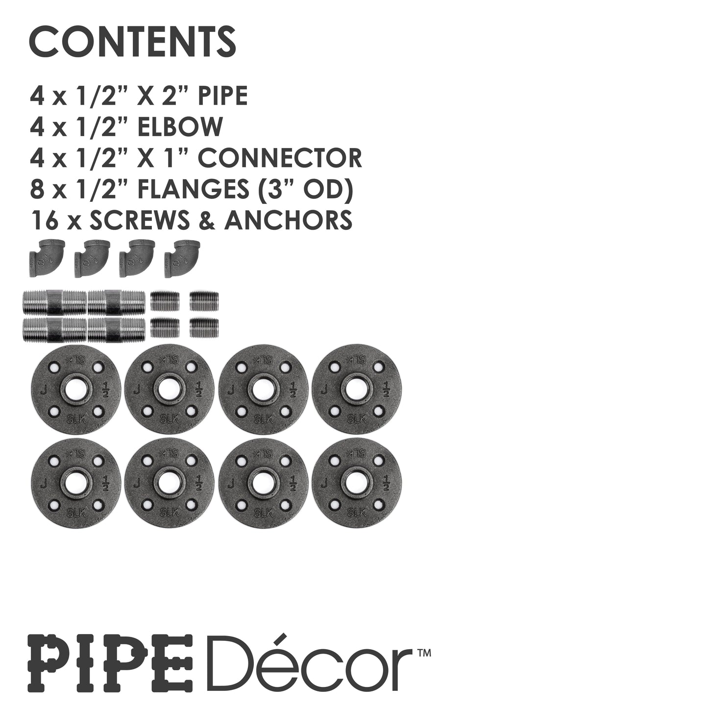 1/2 in. x 3.75 in. Double Flange Shelf Bracket, 4 Pack PIPE DECOR