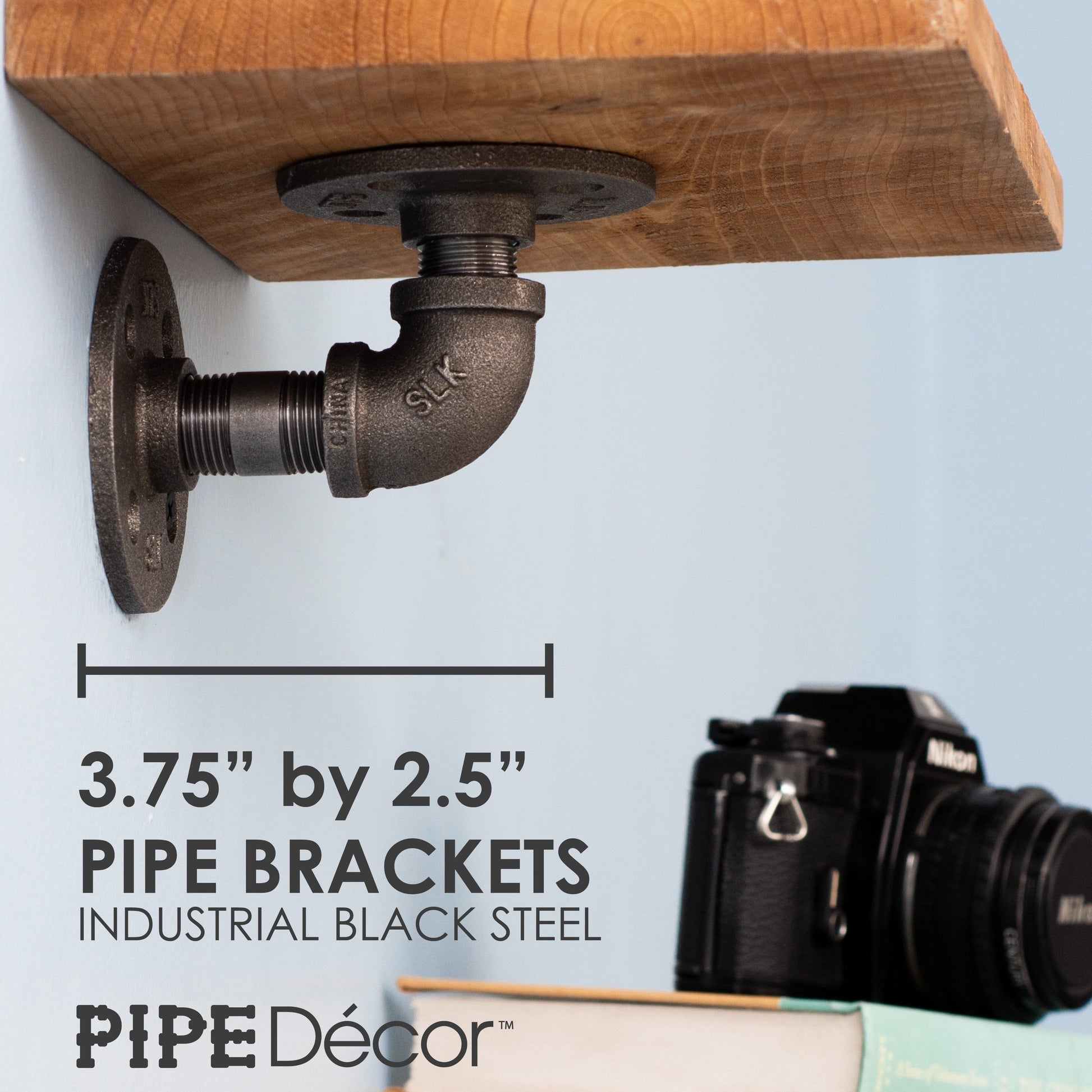 1/2 in. x 3.75 in. Double Flange Shelf Bracket, 4 Pack PIPE DECOR