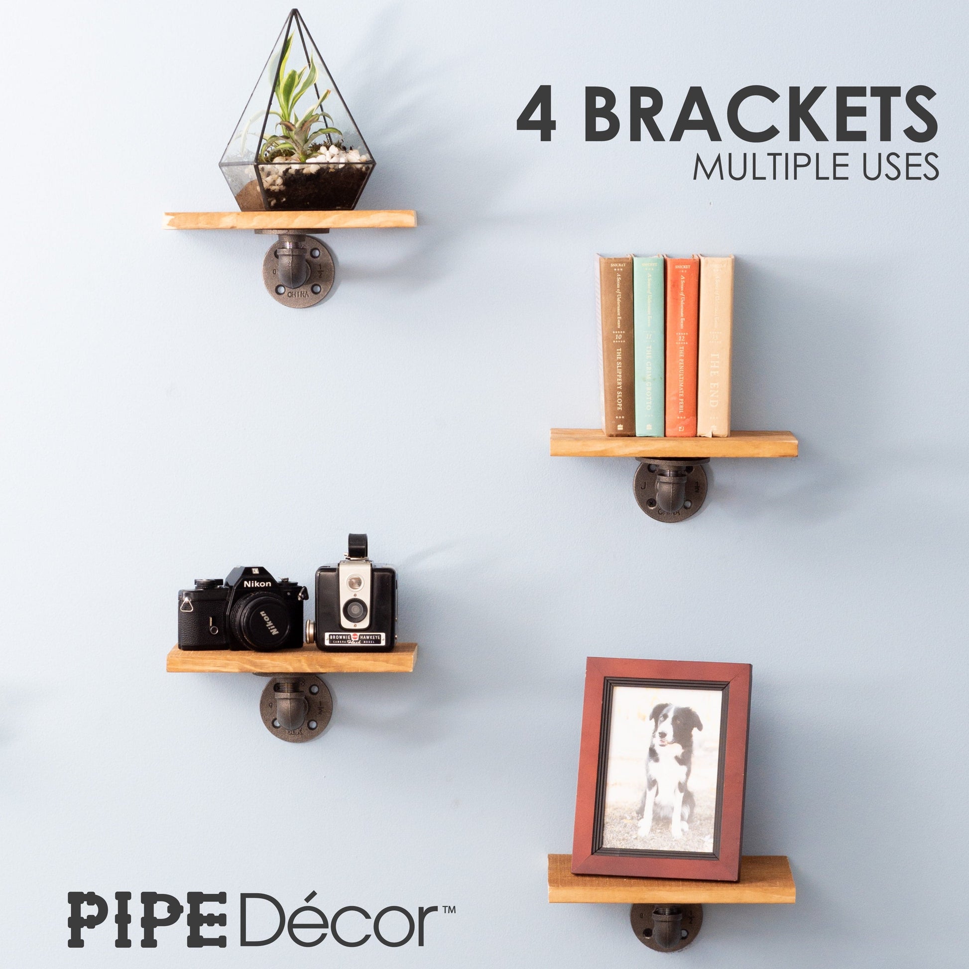 1/2 in. x 3.75 in. Double Flange Shelf Bracket, 4 Pack PIPE DECOR