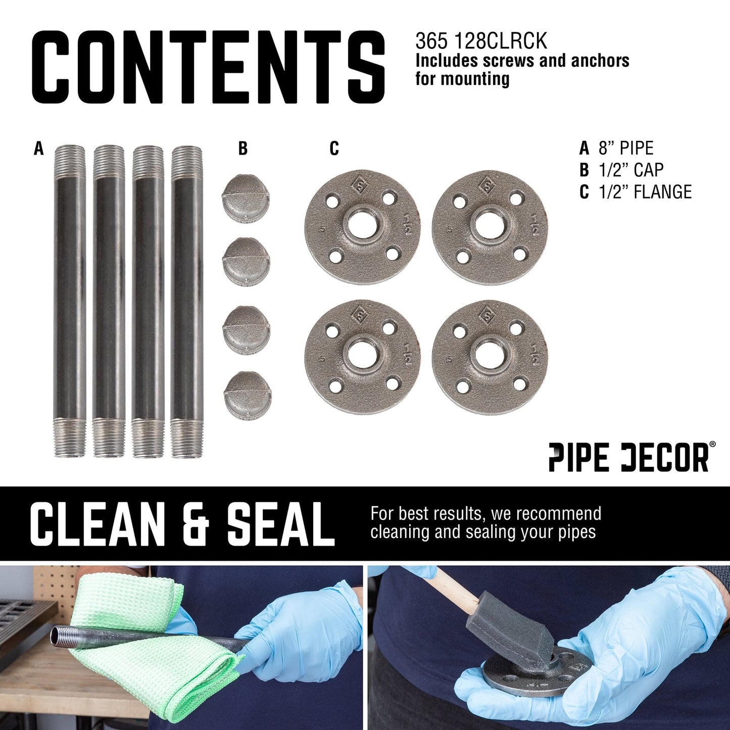 1/2 in. x 8 in. Clothing Hanging Bracket Kit, 4-Pack PIPE DECOR