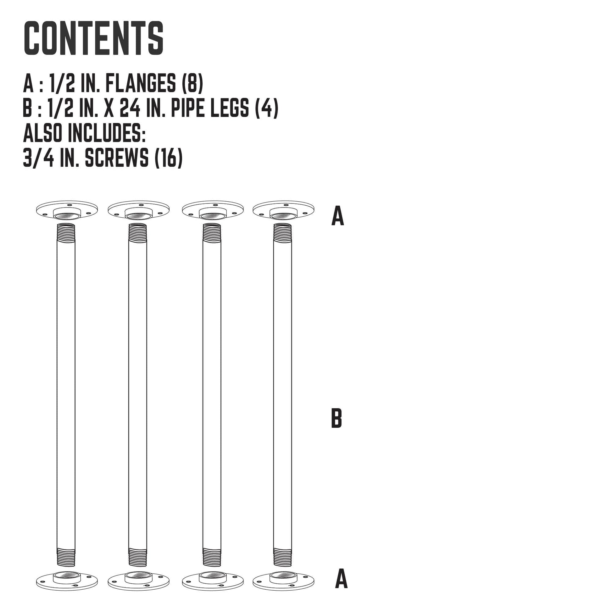 1/2 in. x 24 in. Round Flange Pipe Table Legs - 4 Pack PIPE DECOR