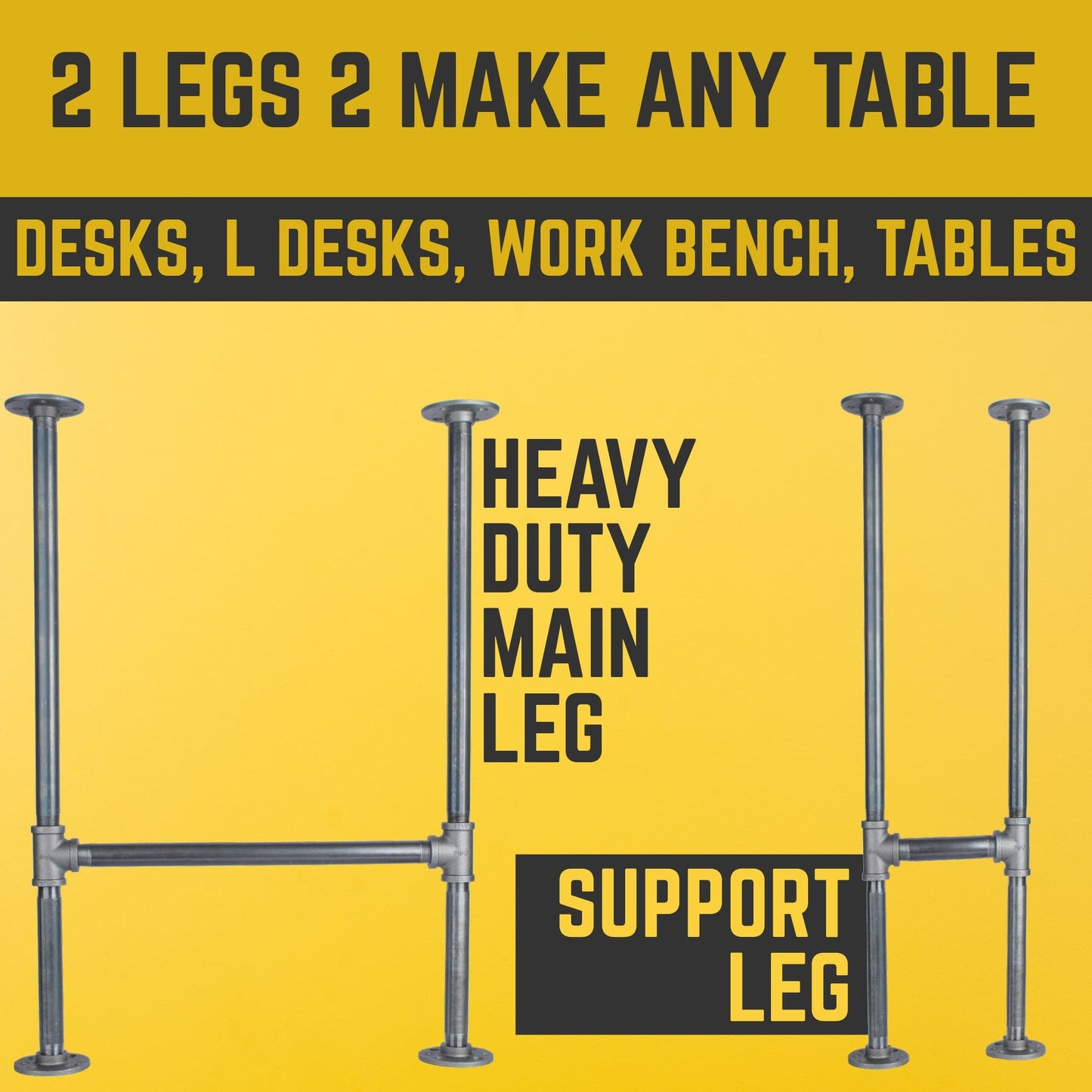 1 in. Heavy Duty H Round Flange Desk Main. Leg - 1 Leg