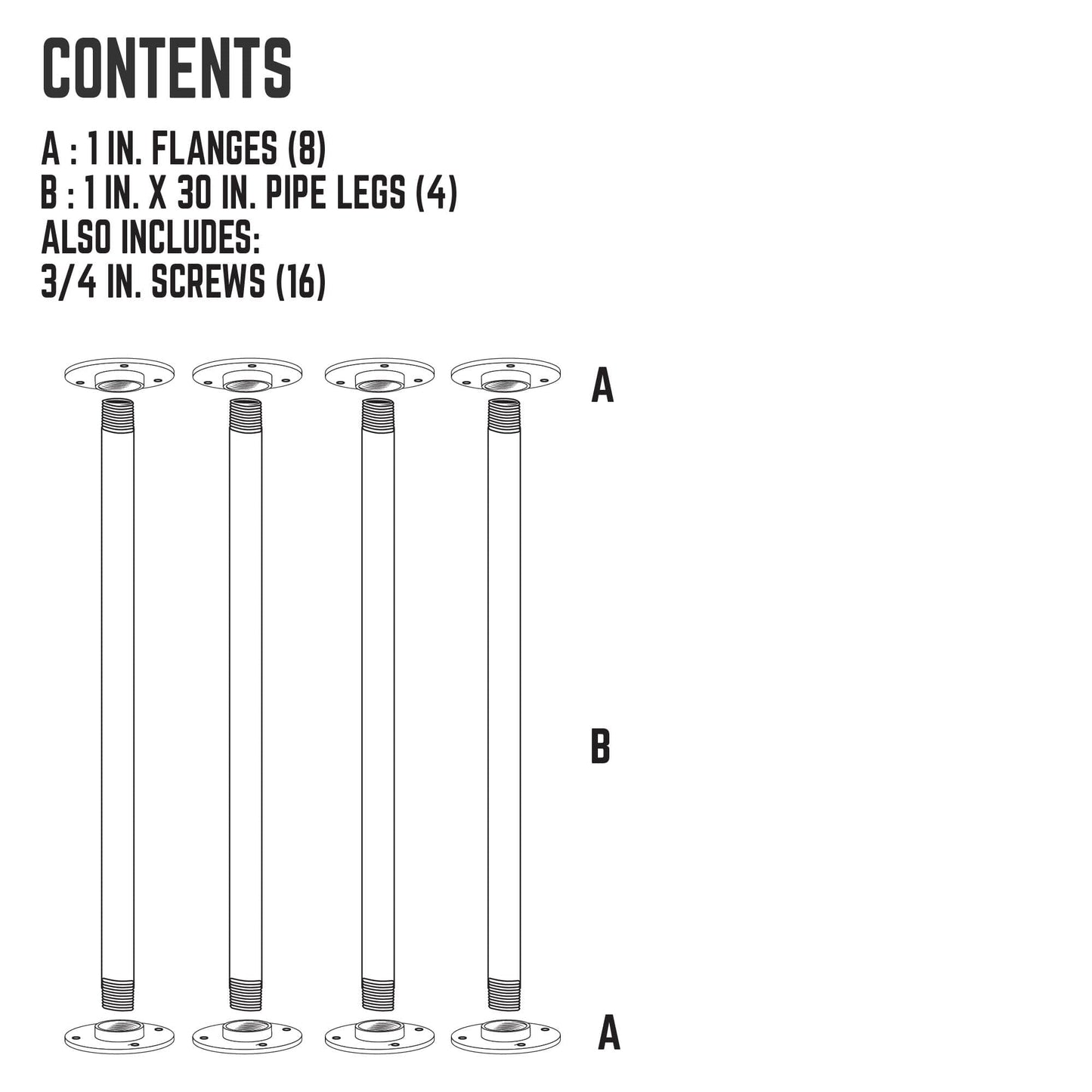 1 in. x 30 in. Round Flange Pipe Table Legs - 4 Pack