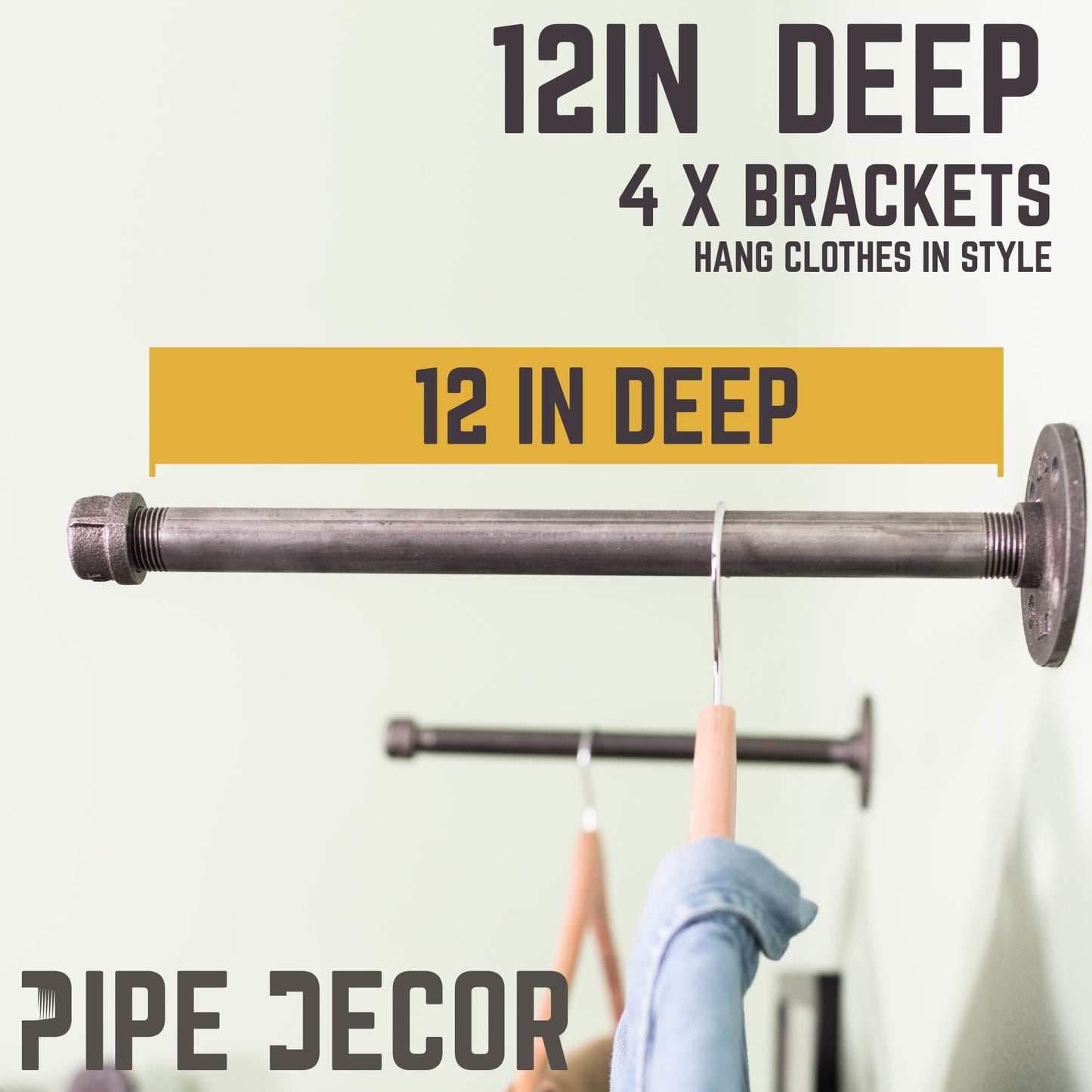 1/2 in. x 12 in. Clothing Hanging Bracket Kit, 4 Pack PIPE DECOR