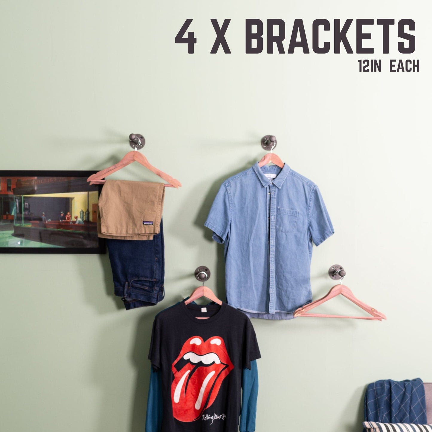 1/2 in. x 12 in. Clothing Hanging Bracket Kit, 4 Pack PIPE DECOR