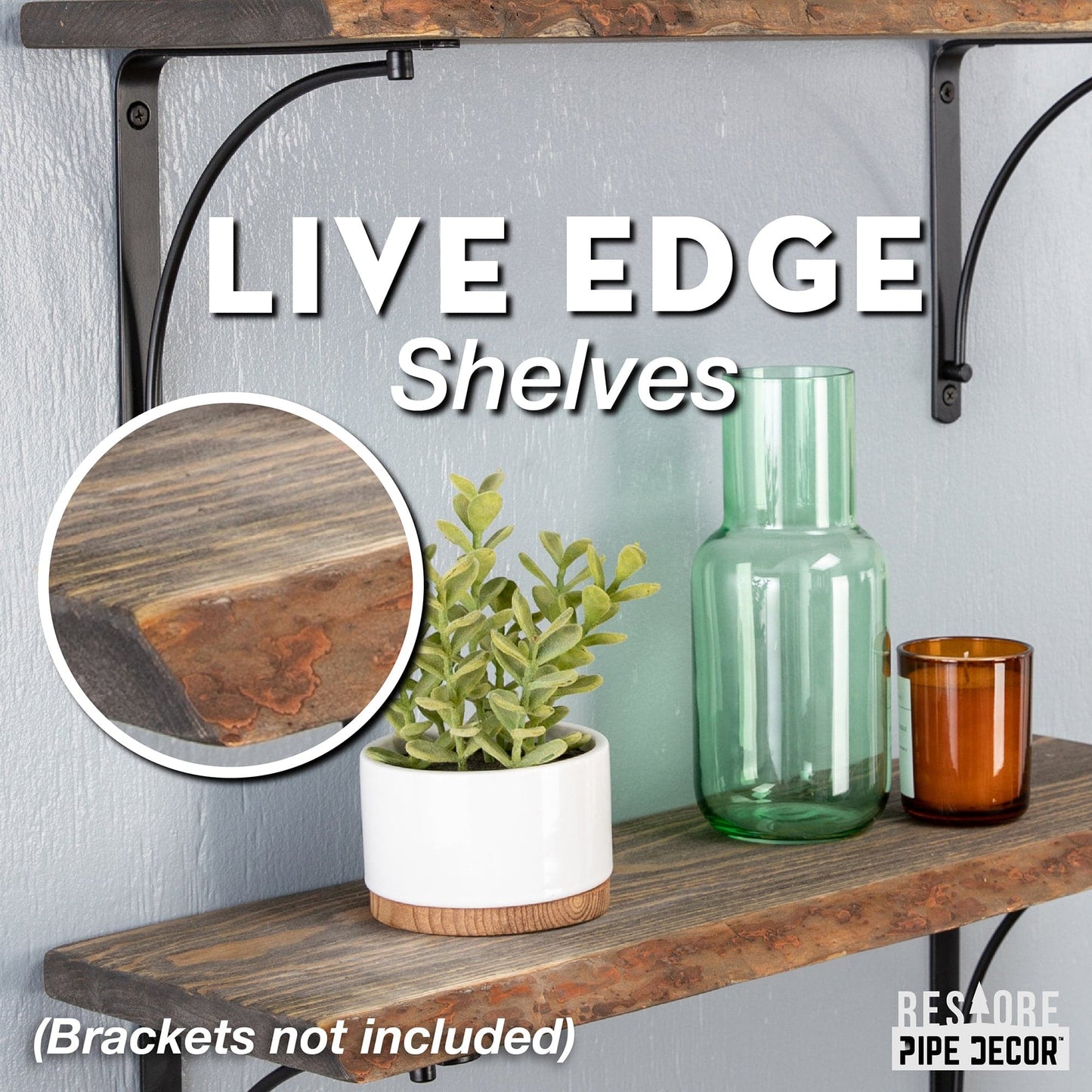 RESTORE Boulder Black 24 in. Live Edge Wood Shelf (Wood Only)