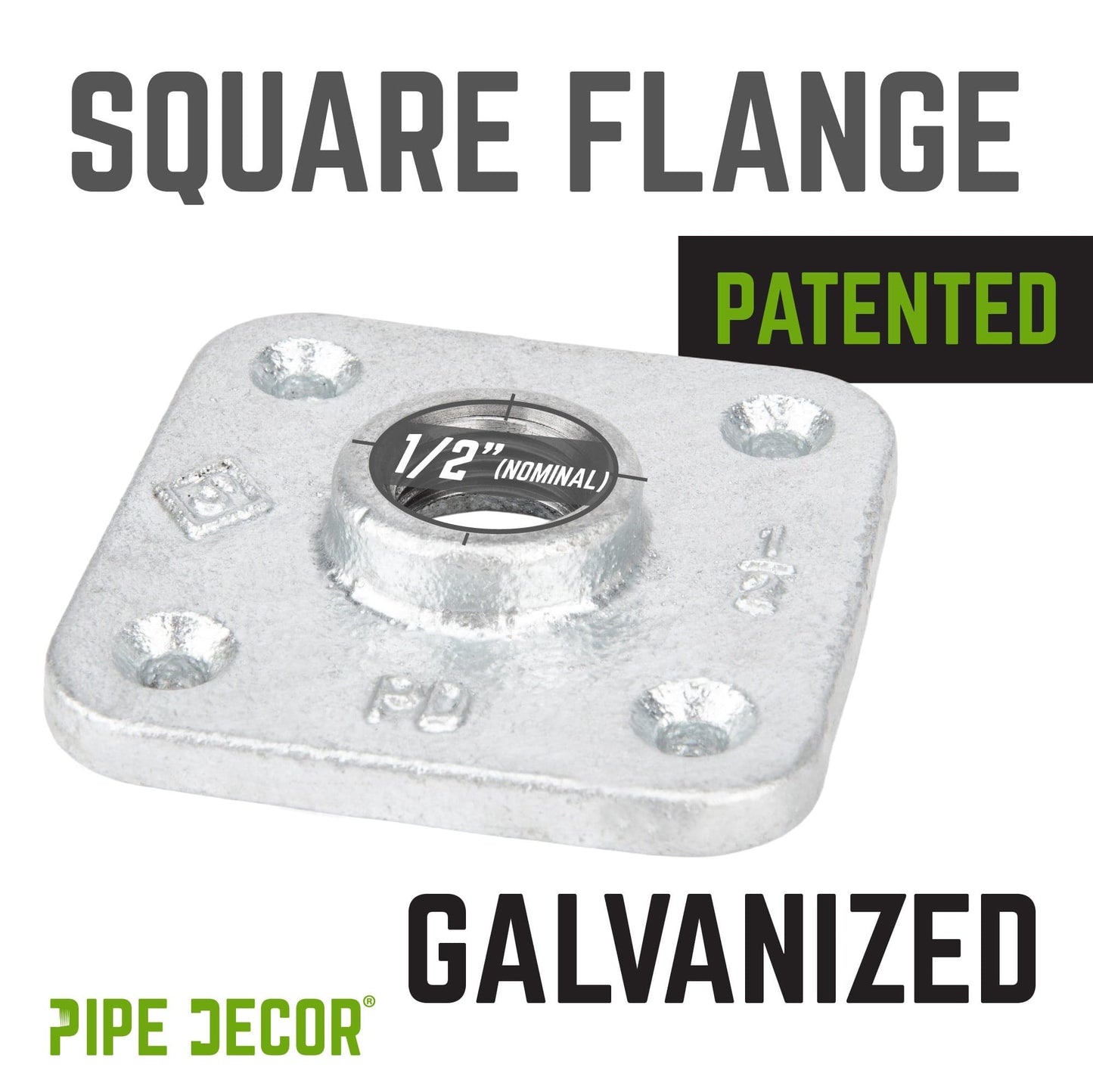 1/2 in. Galvanized Square Floor Flange PIPE DECOR