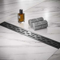Linear Shower Drain 32" with Removable Grate, Matte Black Polished 304 Stainless Steel Shower Drain, Shower Drain, Floor Shower Drain with Hair Strainer, Adjustable Levelingft