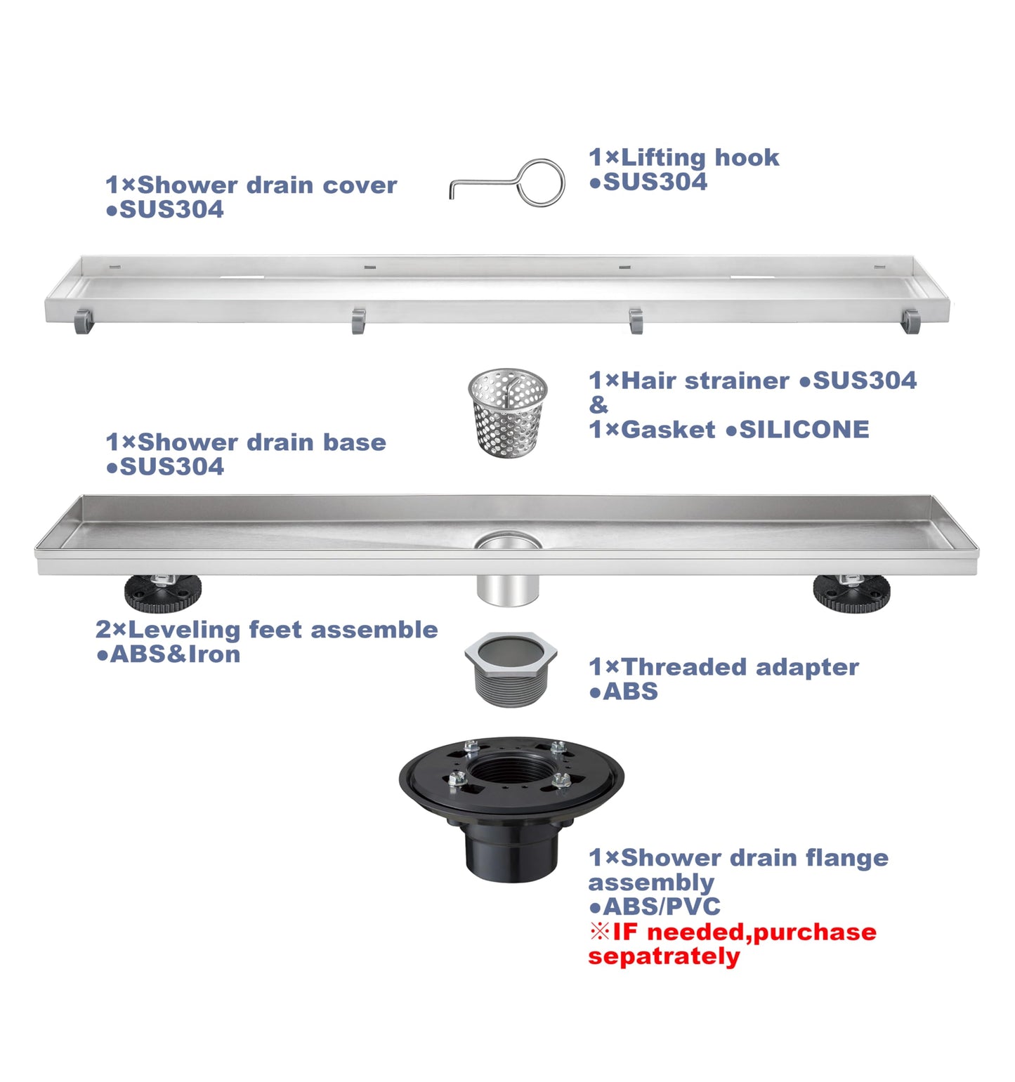 Linear Shower Drain 36" Comes with Matte Black Polished 2 in 1 Panels, Tile Insert Shower Drain, Equipped with Adjustableft,Hair Filters