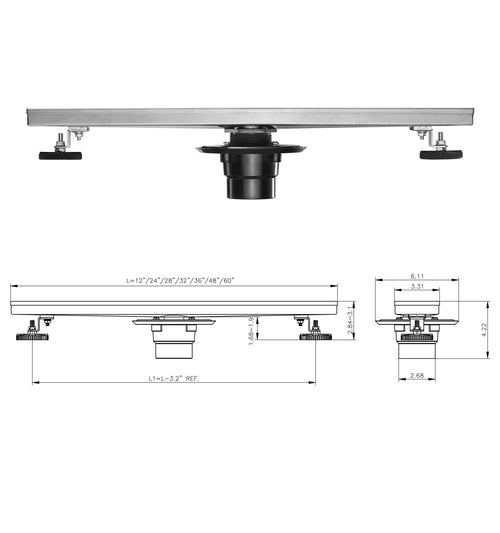 Linear Shower Drain 32" with Removable Grate, Matte Black Polished 304 Stainless Steel Shower Drain, Shower Drain, Floor Shower Drain with Hair Strainer, Adjustable Levelingft