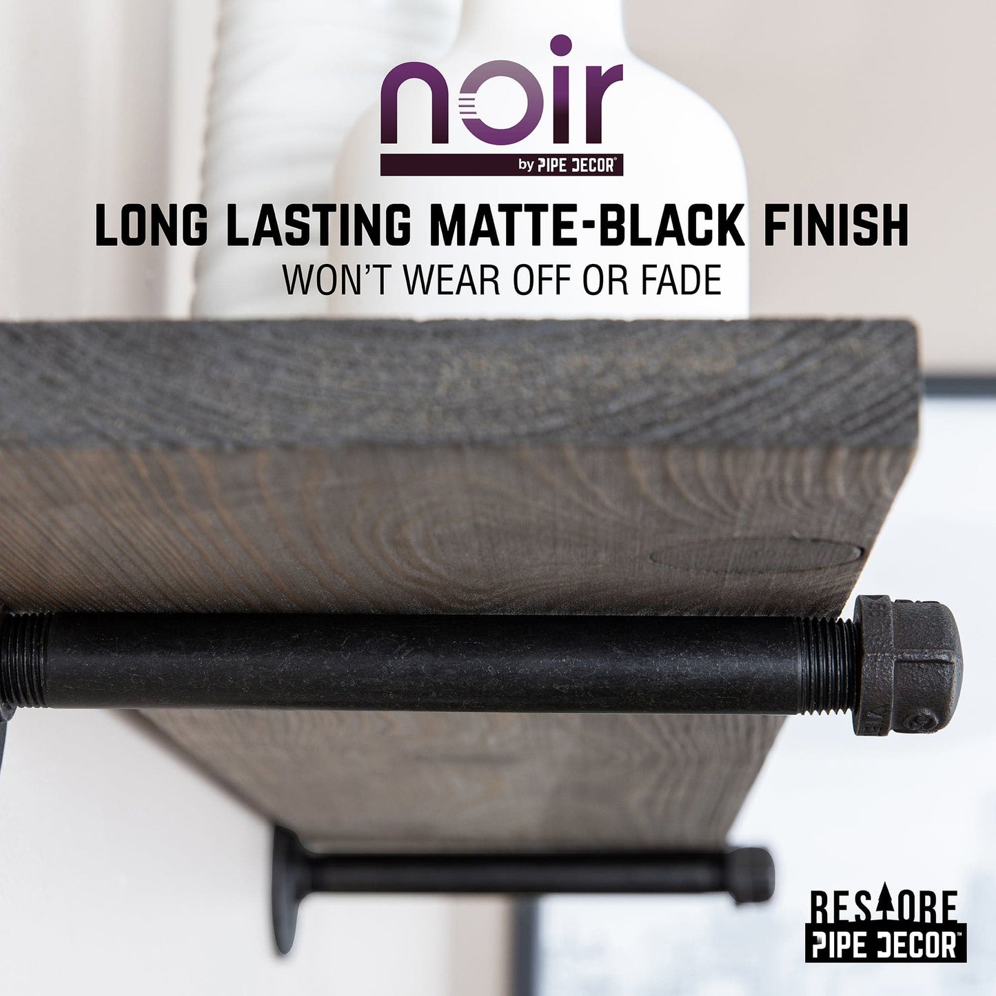 RESTORE Boulder Black 36 in. Shelves with Noir Pre-finished Straight Brackets