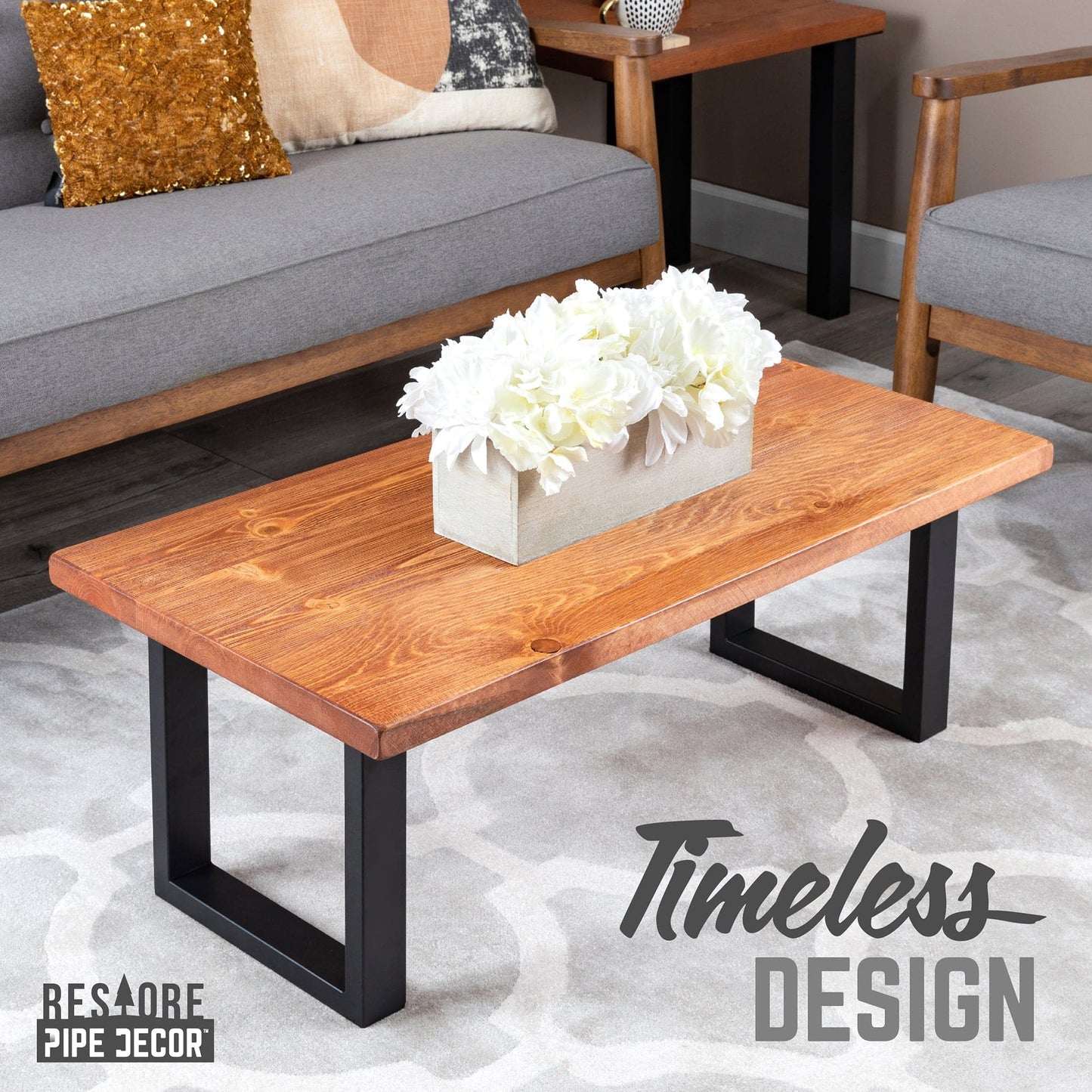 Skyline Sunset Cedar Solid Wood Coffee Table with 18 in. Landscape Legs