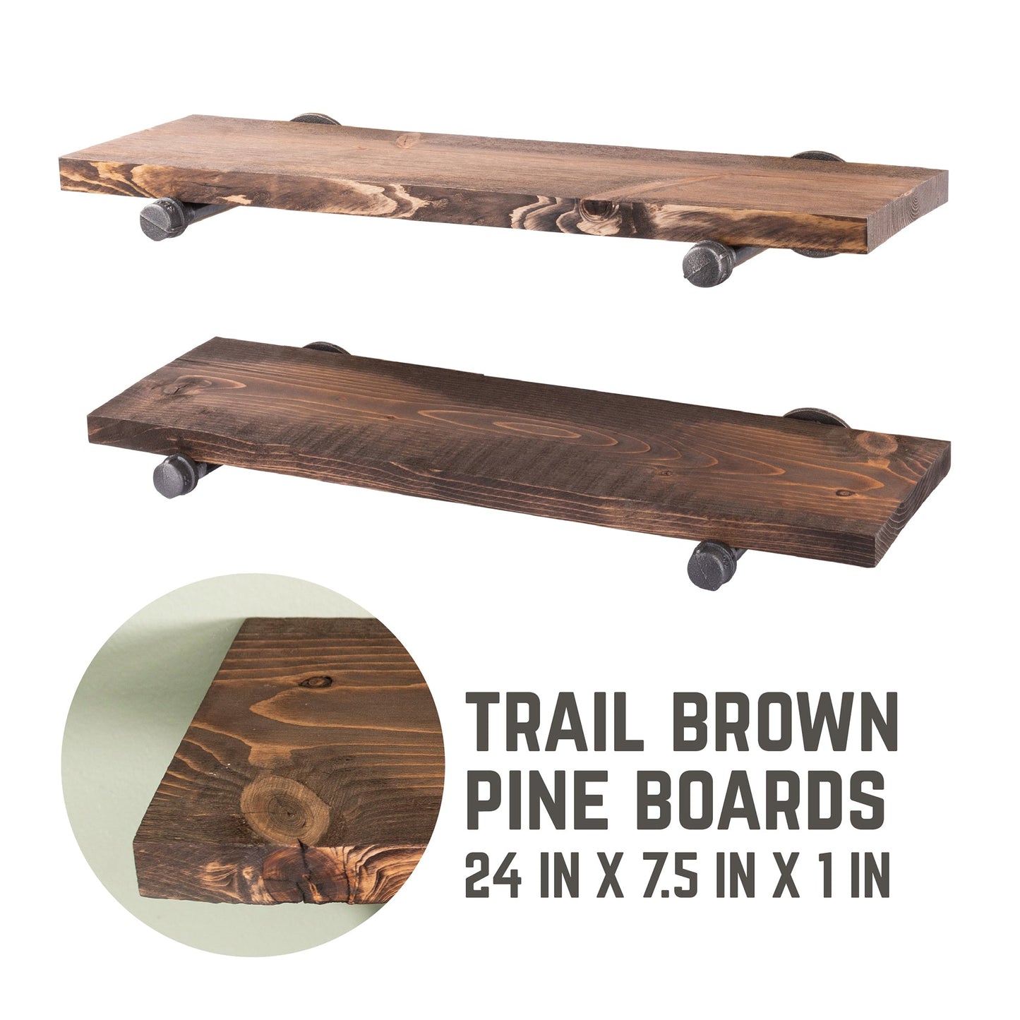 RESTORE Trail Brown 24 in. Shelves with Straight Brackets