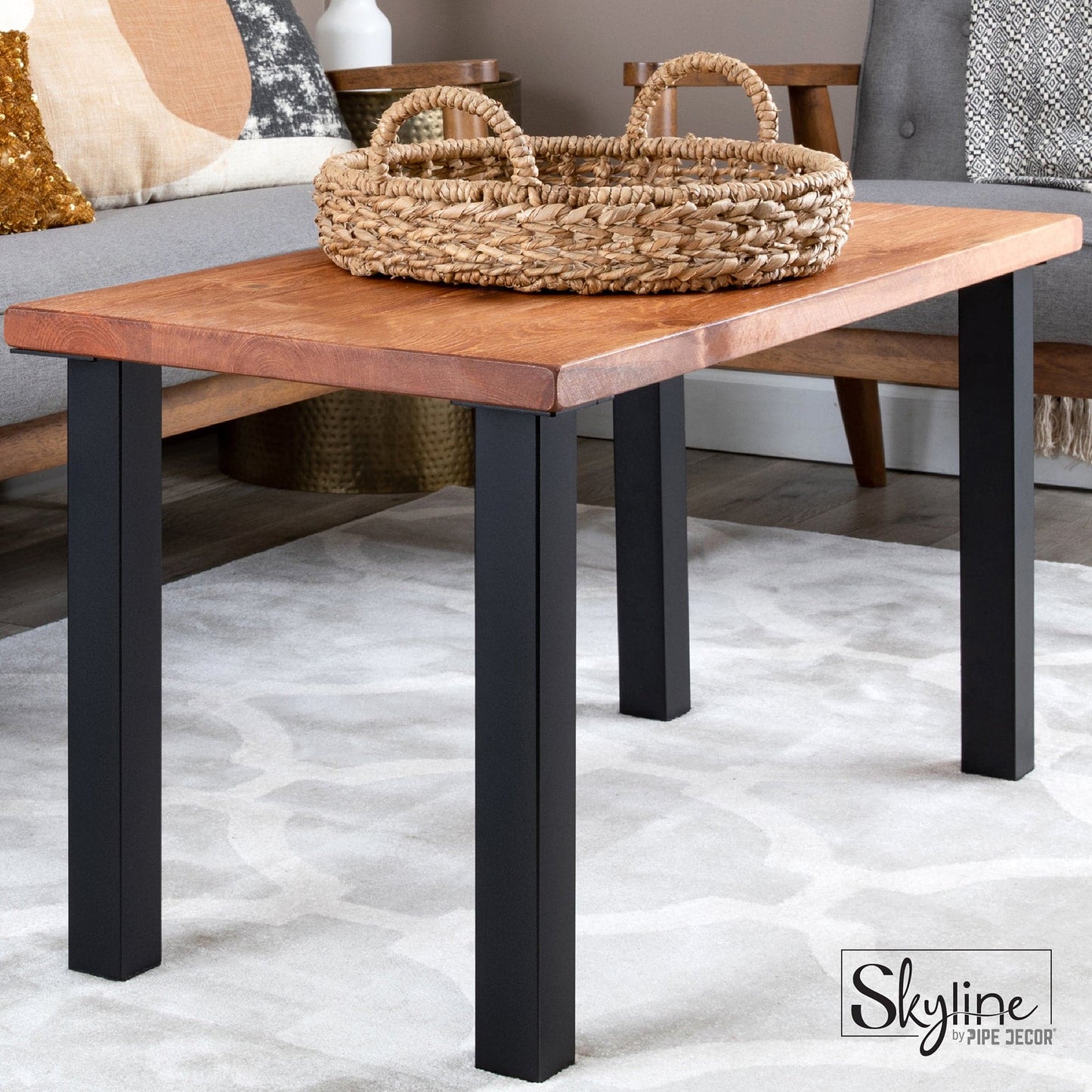 18 in. Skyline Matte Black Square Metal High-Rise Coffee or End Table Legs - 4 Pack