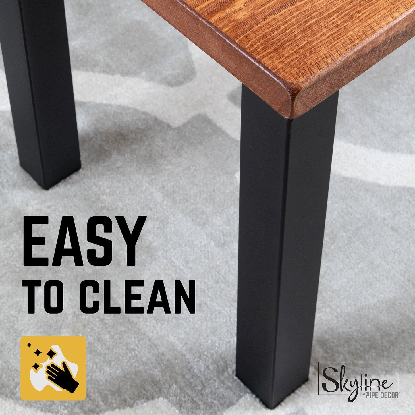 18 in. Skyline Matte Black Square Metal High-Rise Coffee or End Table Legs - 4 Pack