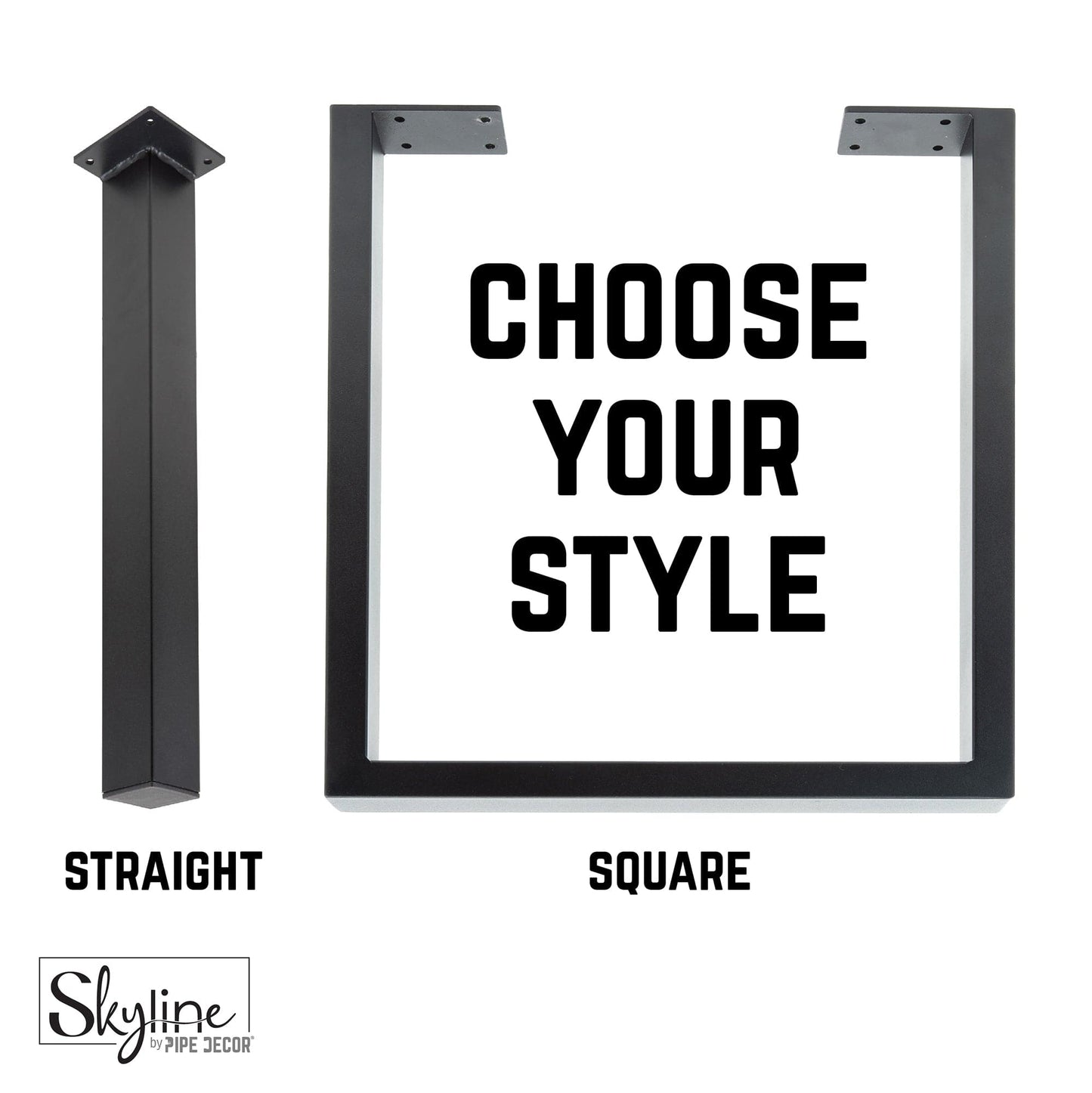 28 in. Skyline Matte Black Square Metal High-Rise Dining or Desk Table Legs - 4 Pack