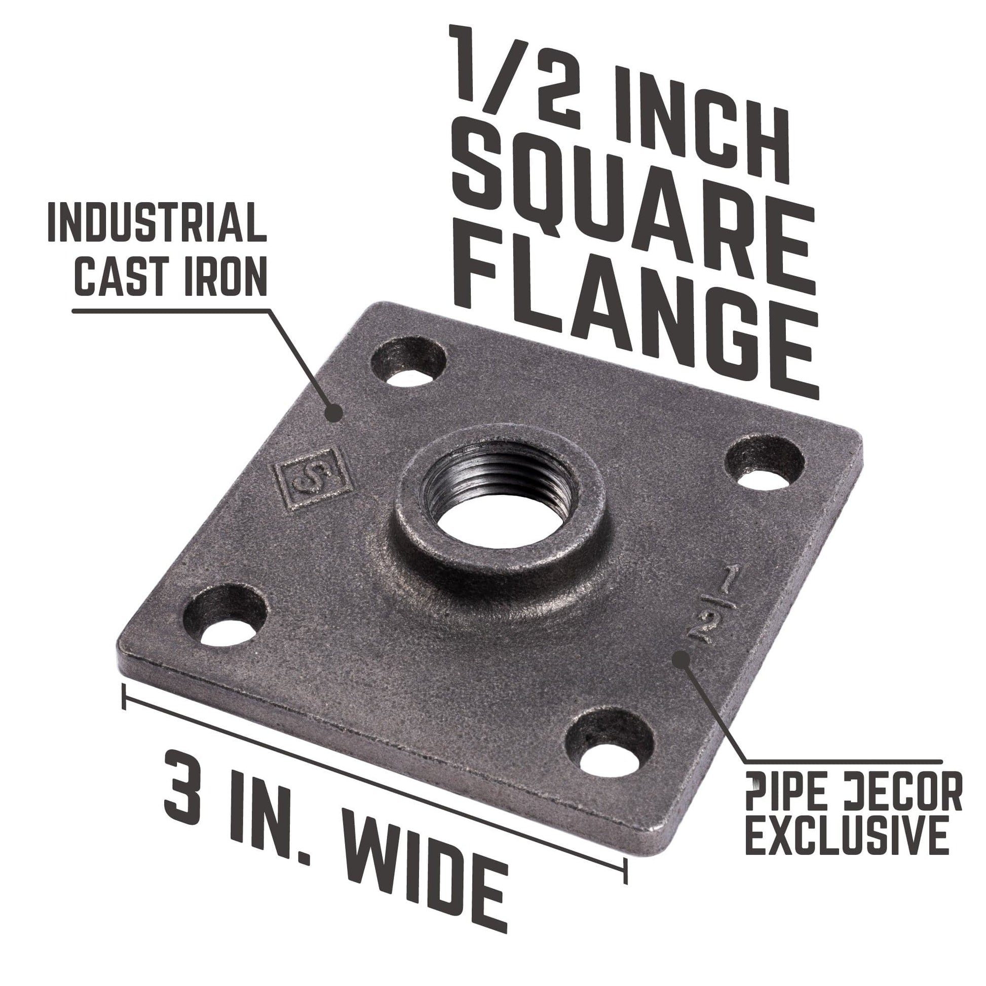 1/2 in. x 4 in. Square Double Flange Shelf Bracket Kit, 4 Pack PIPE DECOR