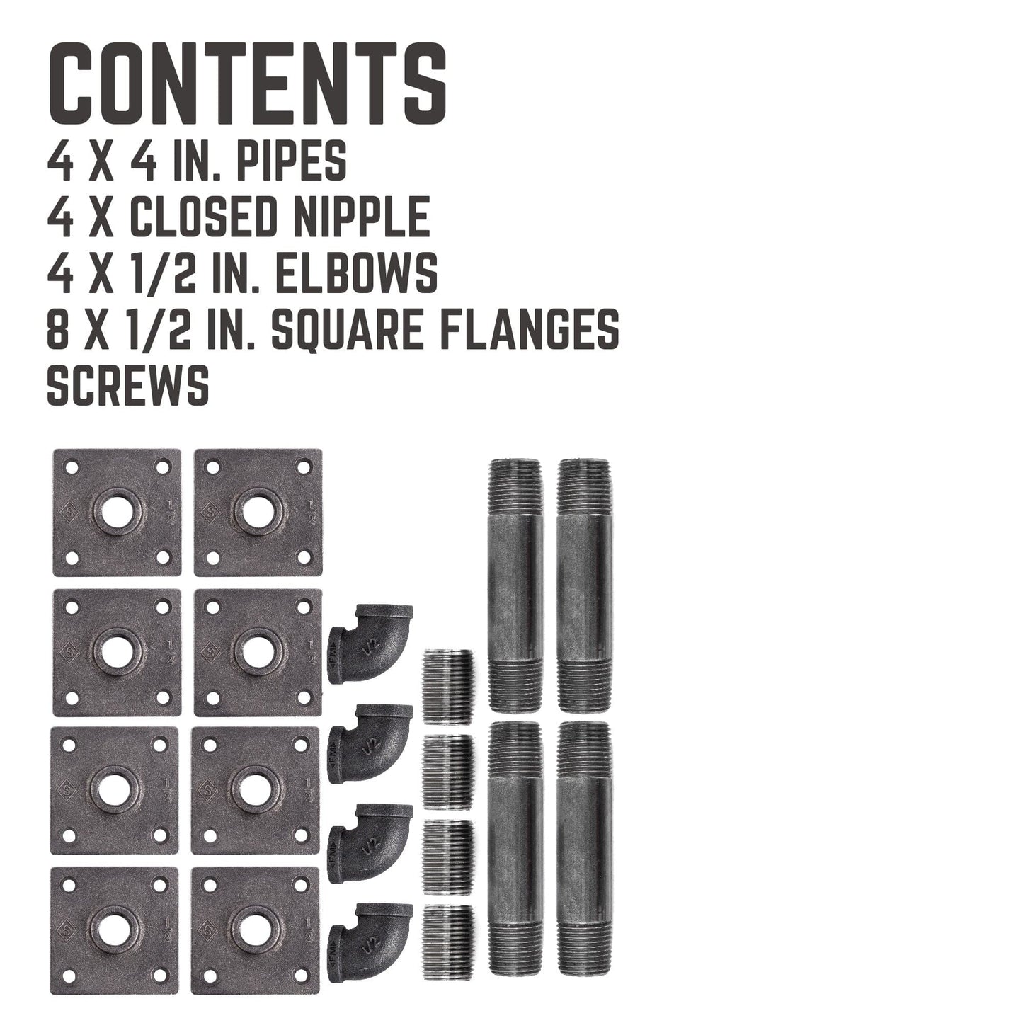 1/2 in. x 4 in. Square Double Flange Shelf Bracket Kit, 4 Pack PIPE DECOR