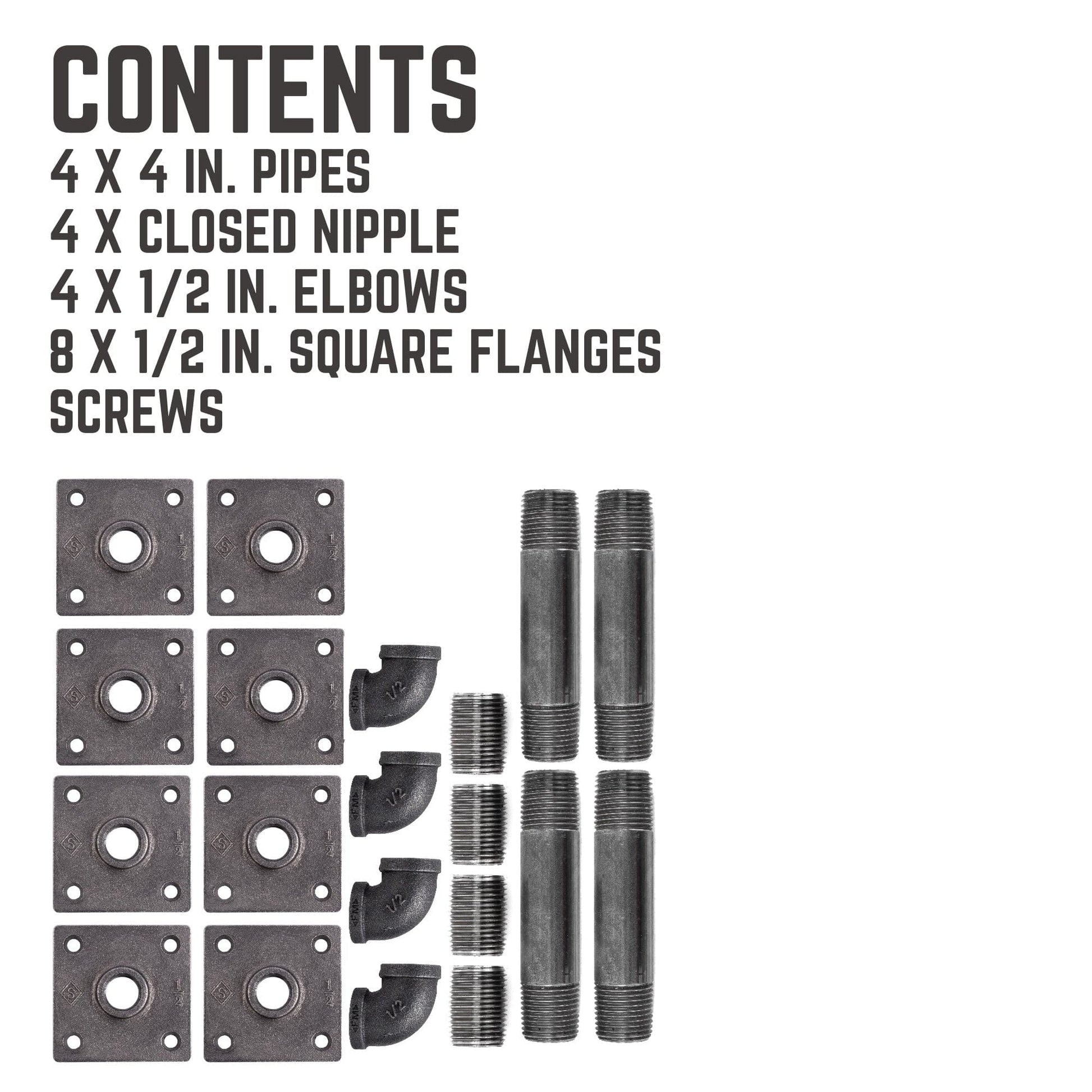 1/2 in. x 4 in. Square Double Flange Shelf Bracket Kit, 4 Pack PIPE DECOR