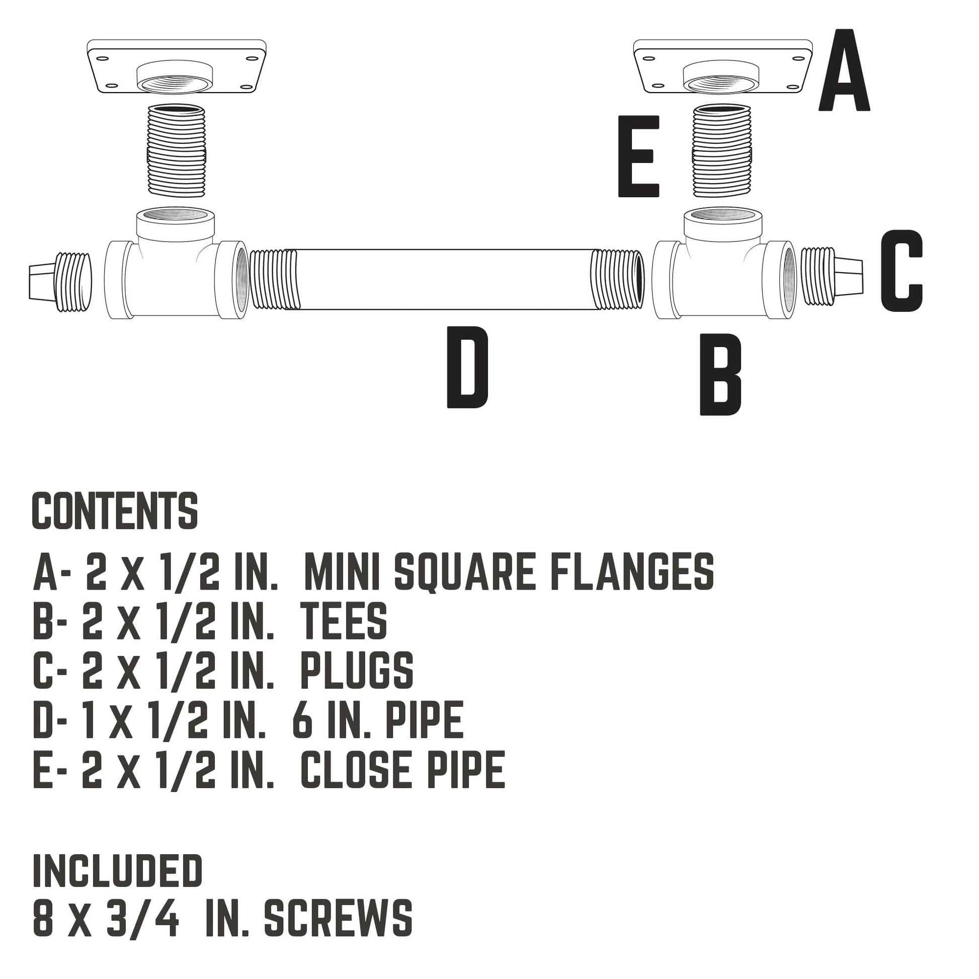 1/2 in. Tee Barn Door Handle, Mini-Square Flange – 10.75 in. L PIPE DECOR