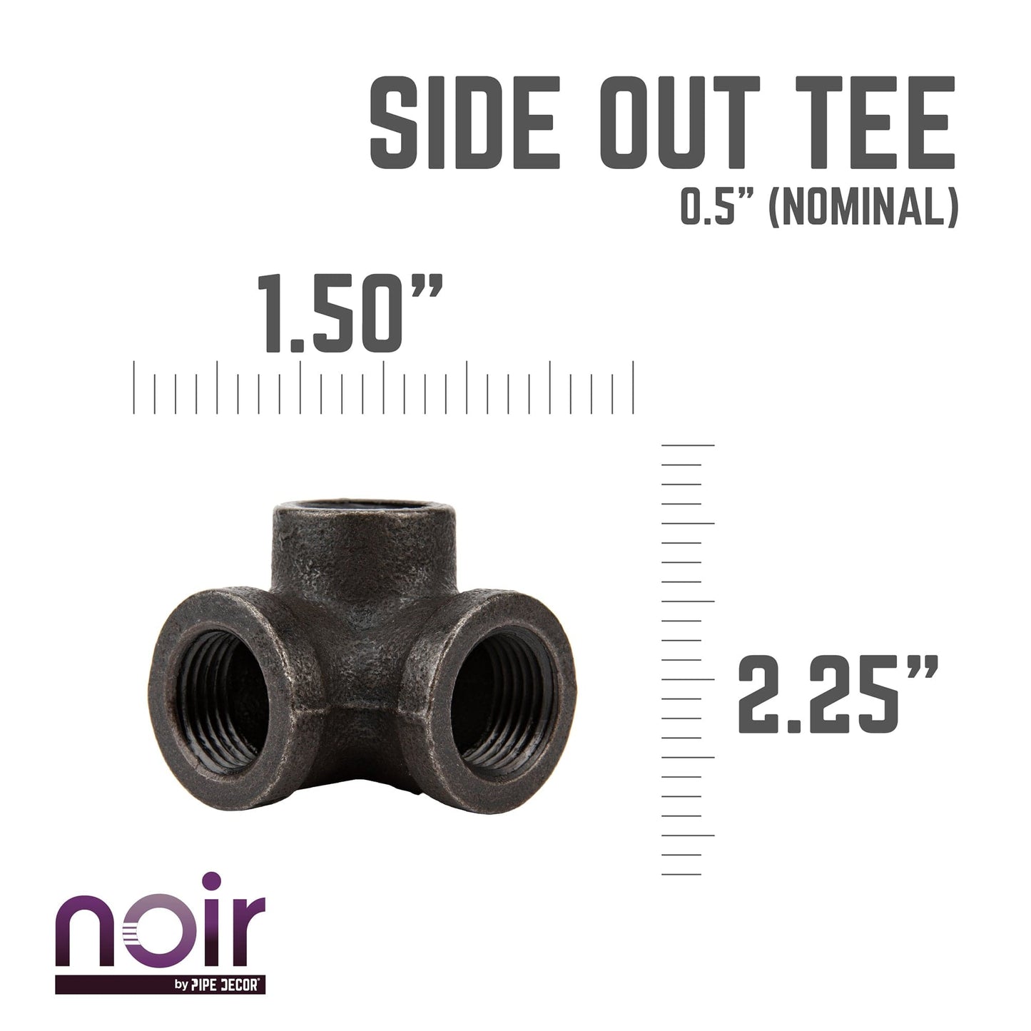 1/2 in.  Prefinished Matte Black Side Outlet Tee PIPE DECOR
