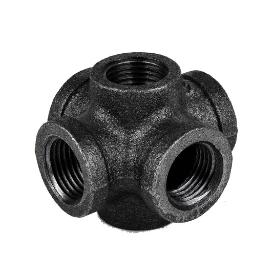1/2 in. Prefinished Matte Black 6-Way Fitting PIPE DECOR