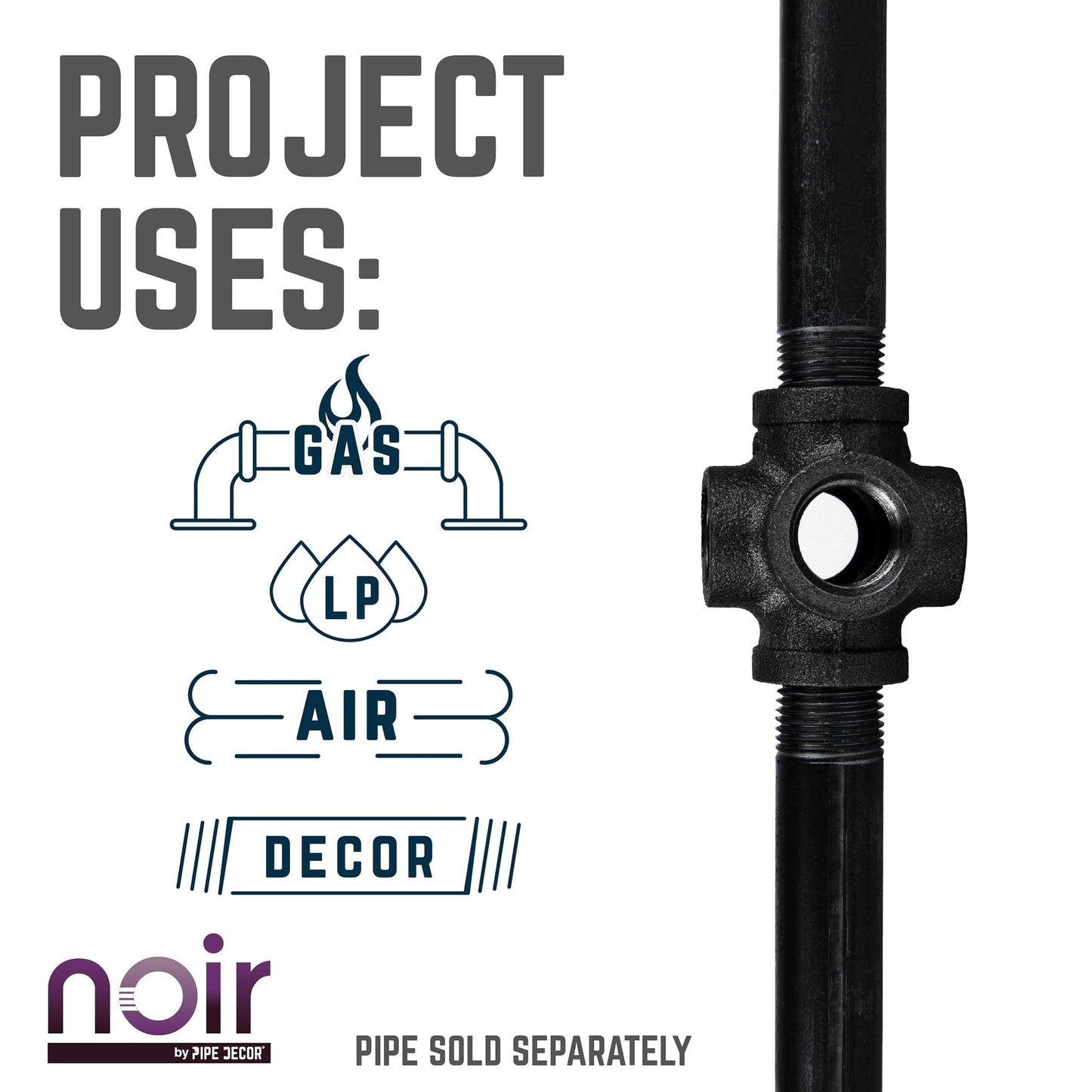 1/2 in. Prefinished Matte Black 6-Way Fitting PIPE DECOR