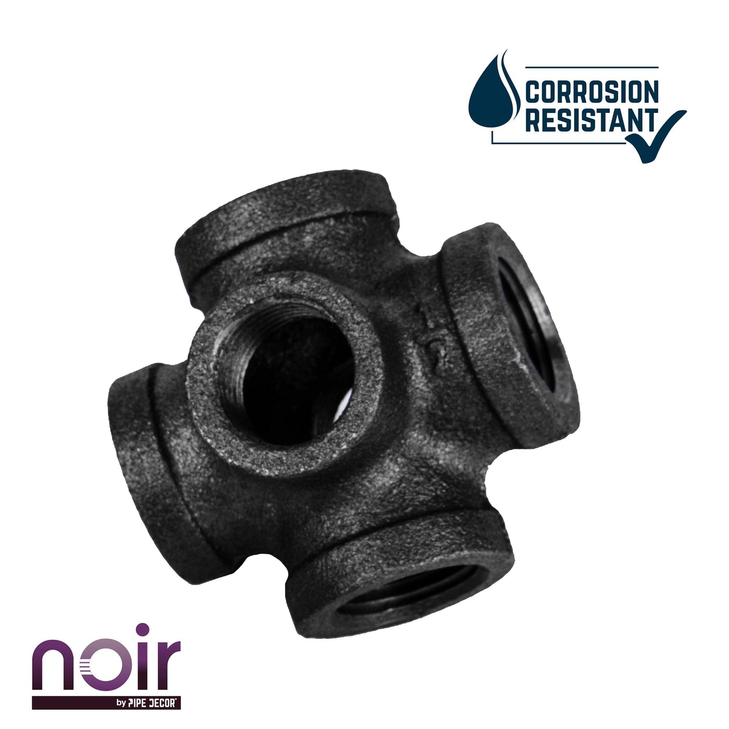 1/2 in. Prefinished Matte Black 6-Way Fitting PIPE DECOR