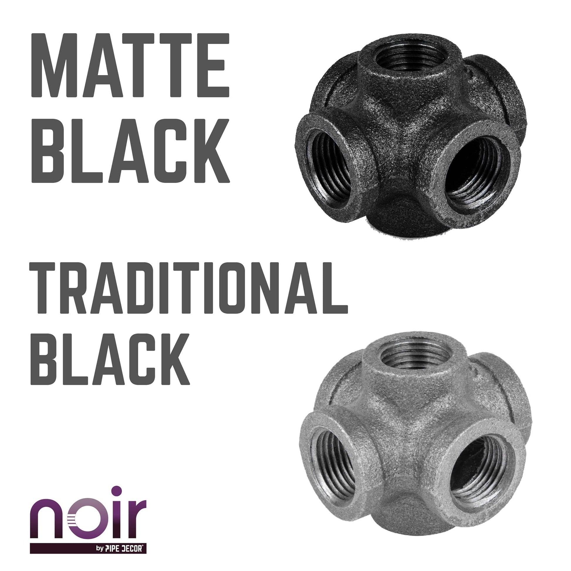 1/2 in. Prefinished Matte Black 6-Way Fitting PIPE DECOR