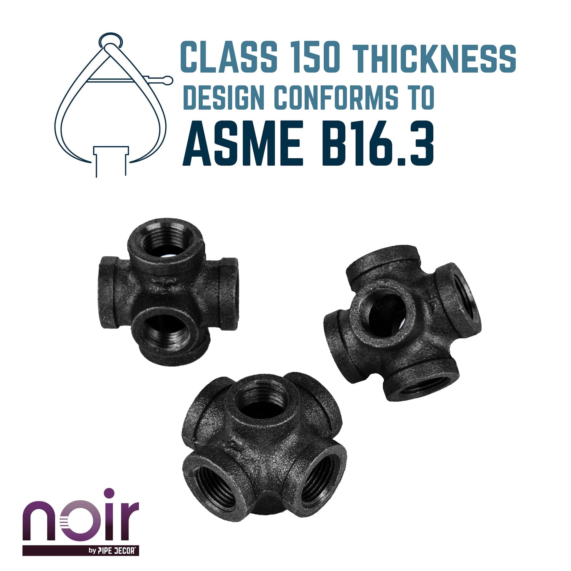 1/2 in. Prefinished Matte Black 6-Way Fitting PIPE DECOR