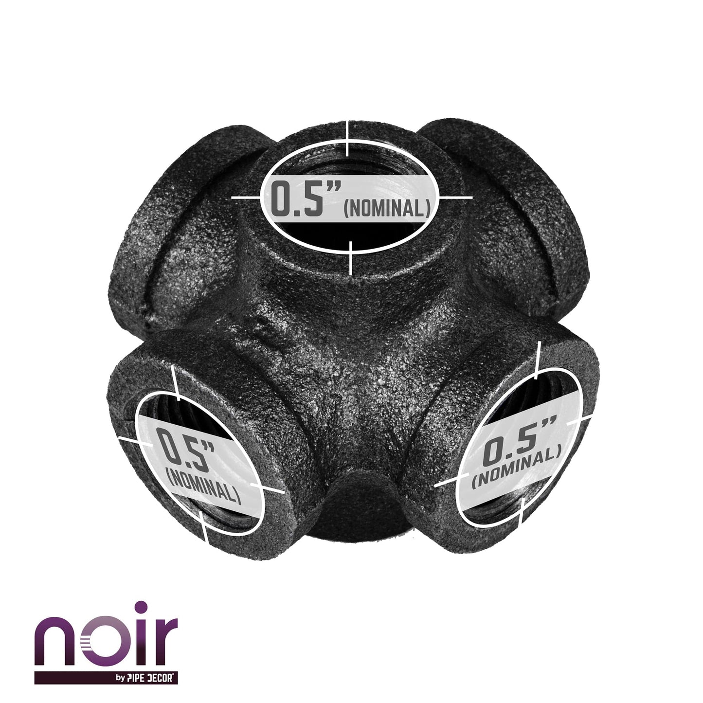 1/2 in. Prefinished Matte Black 6-Way Fitting PIPE DECOR