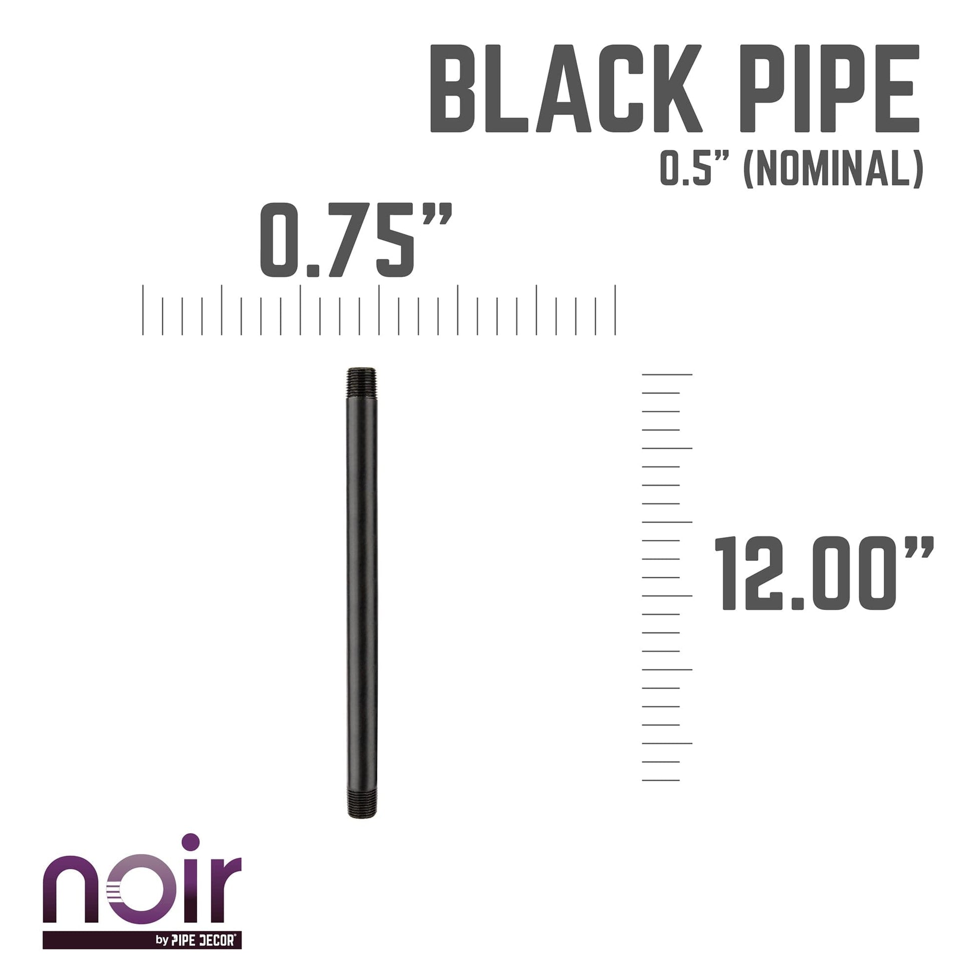 1/2 in. x 12 in. Prefinished Matte Black Pipe PIPE DECOR