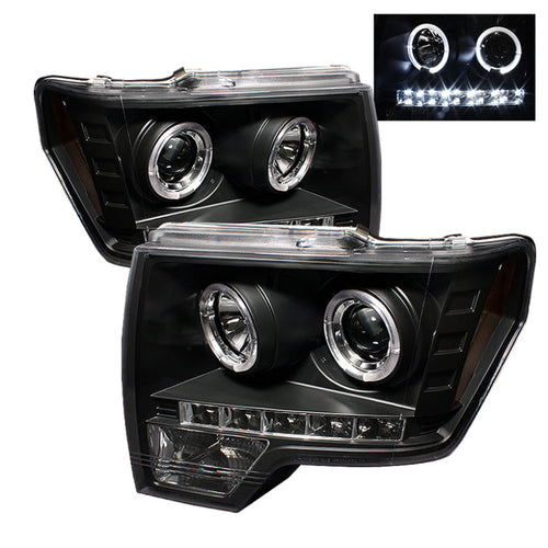Spyder Ford F150 09-14 Projector Headlights Halogen Model- LED Halo LED Blk PRO-YD-FF15009-HL-BK OffRoadUSA.com