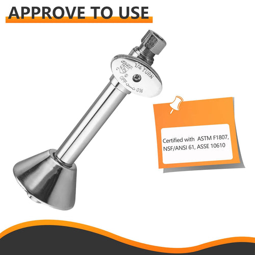 1/2" Sweat x 3/8" OD Compr. Straight Stop Valve, w/5" Straight Extension, 1/4-Turn (Lead Free)