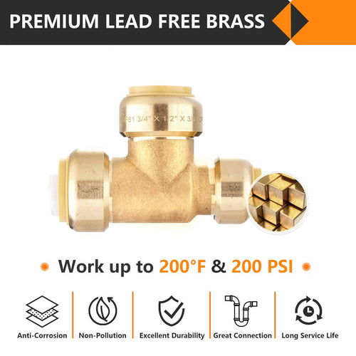 3/4" x 1/2" x 3/4" Push Fit Tee