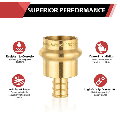 1/2" Copper Press x 3/4" PEX Crimp Brass Adapter (Lead Free)