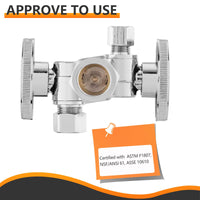 5/8" ODx 3/8" OD Compr. x 1/4" OD Compr. Dual Stop Valve, 1/4 Turn (Lead Free) Plumbingsell