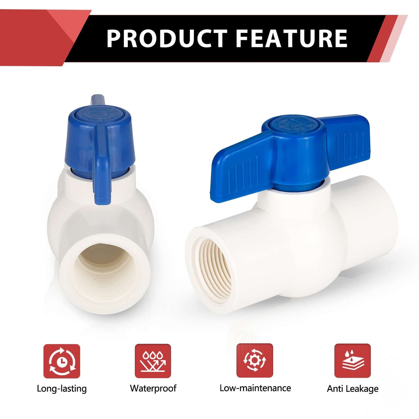 1-1/2" PVC Ball Valve, FPT Threaded, Sch. 40