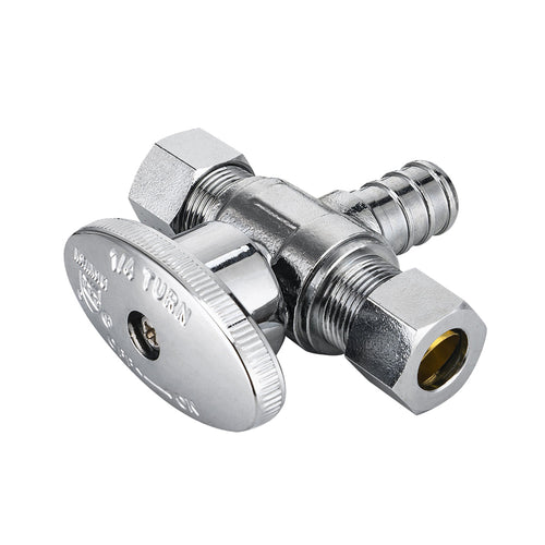 10 Pcs 1/2" PEX Crimp x 3/8" OD Compr. x 3/8" OD Compr. Dual Outlet Angle Stop Valve, 1/4 Turn (Lead Free) Plumbingsell