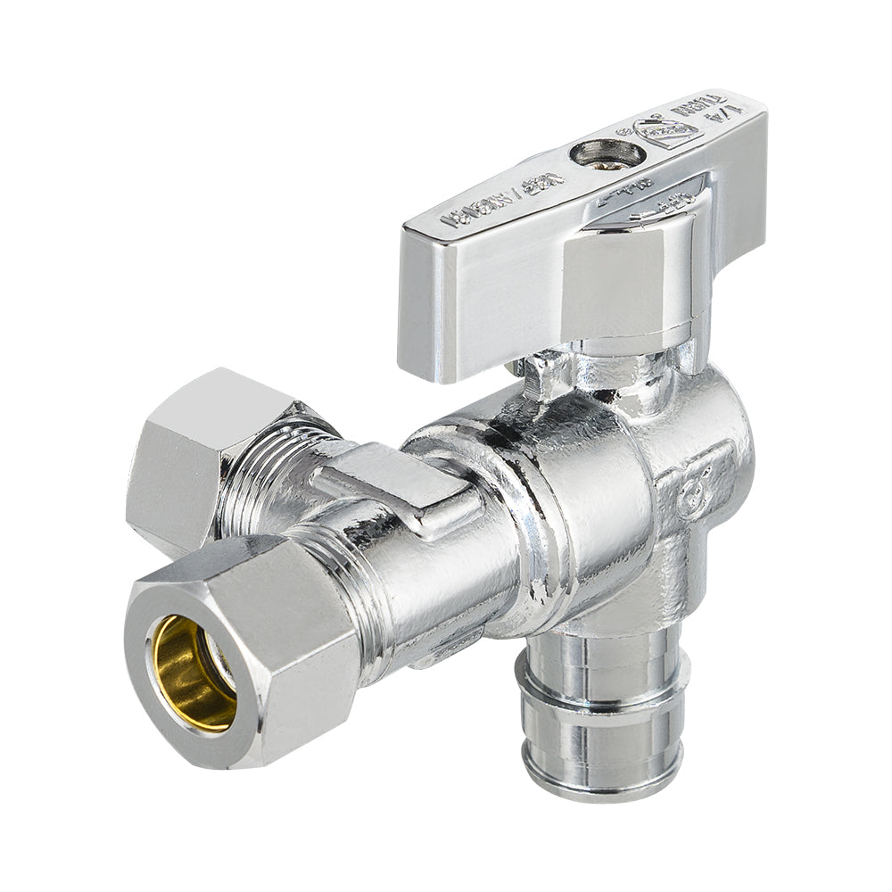 10 Pcs 1/2" Pex-a Expansion (F1960) Inlet x 3/8" OD Compr. x 3/8" OD Compr. Split, Angle Stop Valve, Quarter Turn (Lead Free)