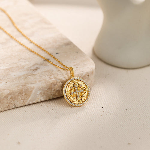 Divine Radiance Cross Protection Prayer Medallion Pendant Necklace vanimy