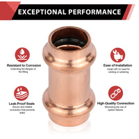 30 Pcs 1/2" Press Copper Coupling NO Stop (Lead Free)