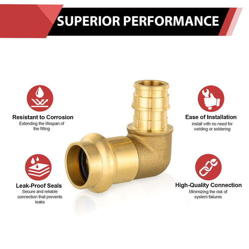 1/2" Copper Press x 1/2" PEX Expansion Brass Elbow (Lead Free)