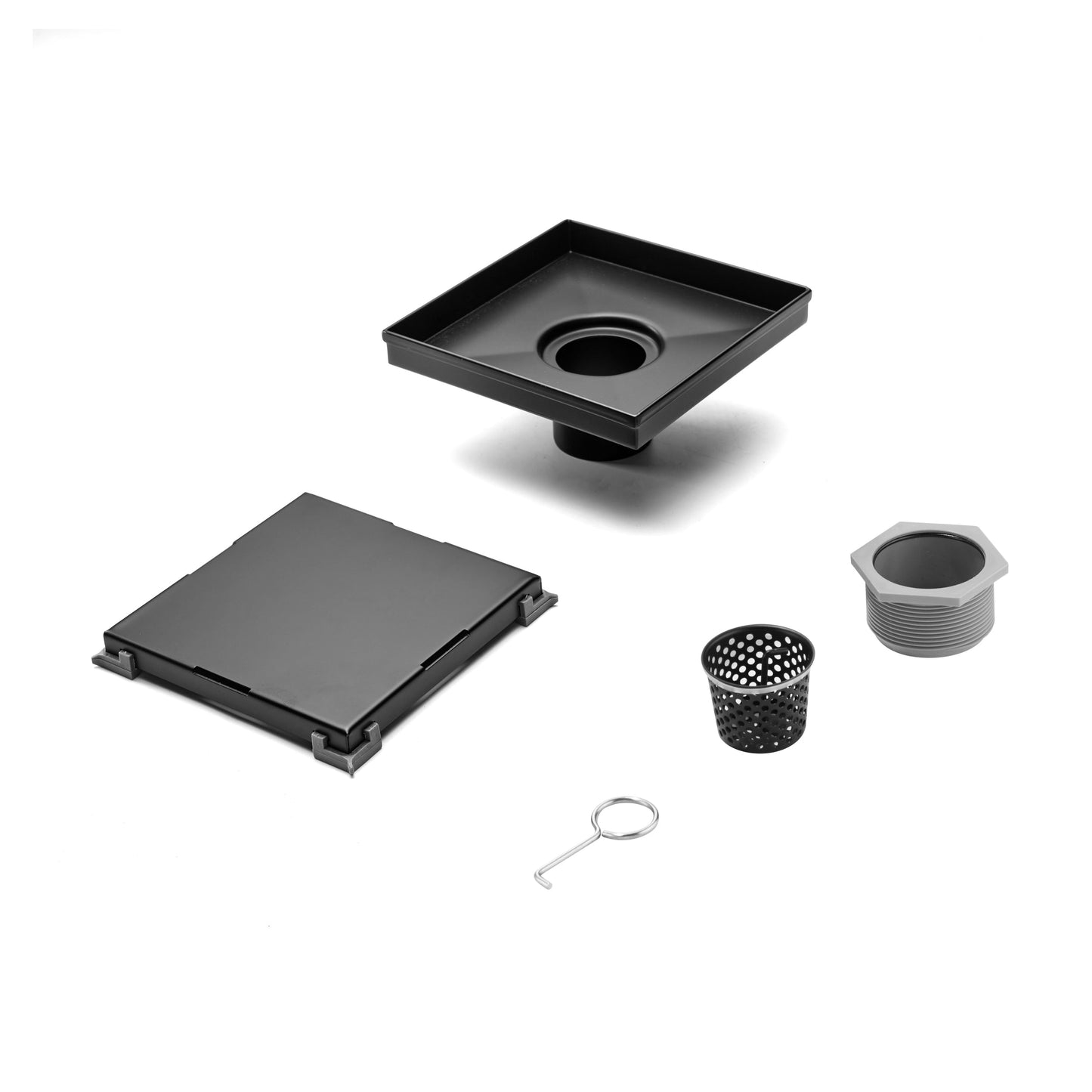 6" Square Shower Drain with Flat Cover, Stainless Steel Shower Floor Drain with 2 in 1 Flat & Tile Insert Cover, Floor Shower Drain with Hair Strainer