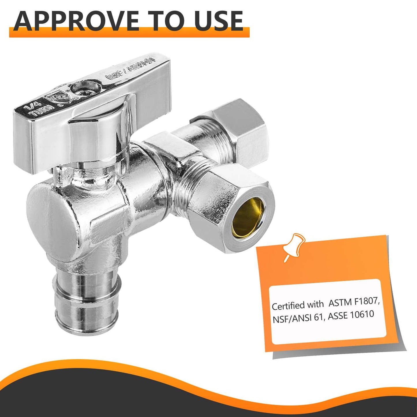 10 Pcs 1/2" Pex-a Expansion (F1960) Inlet x 3/8" OD Compr. x 3/8" OD Compr. Split, Angle Stop Valve, Quarter Turn (Lead Free)
