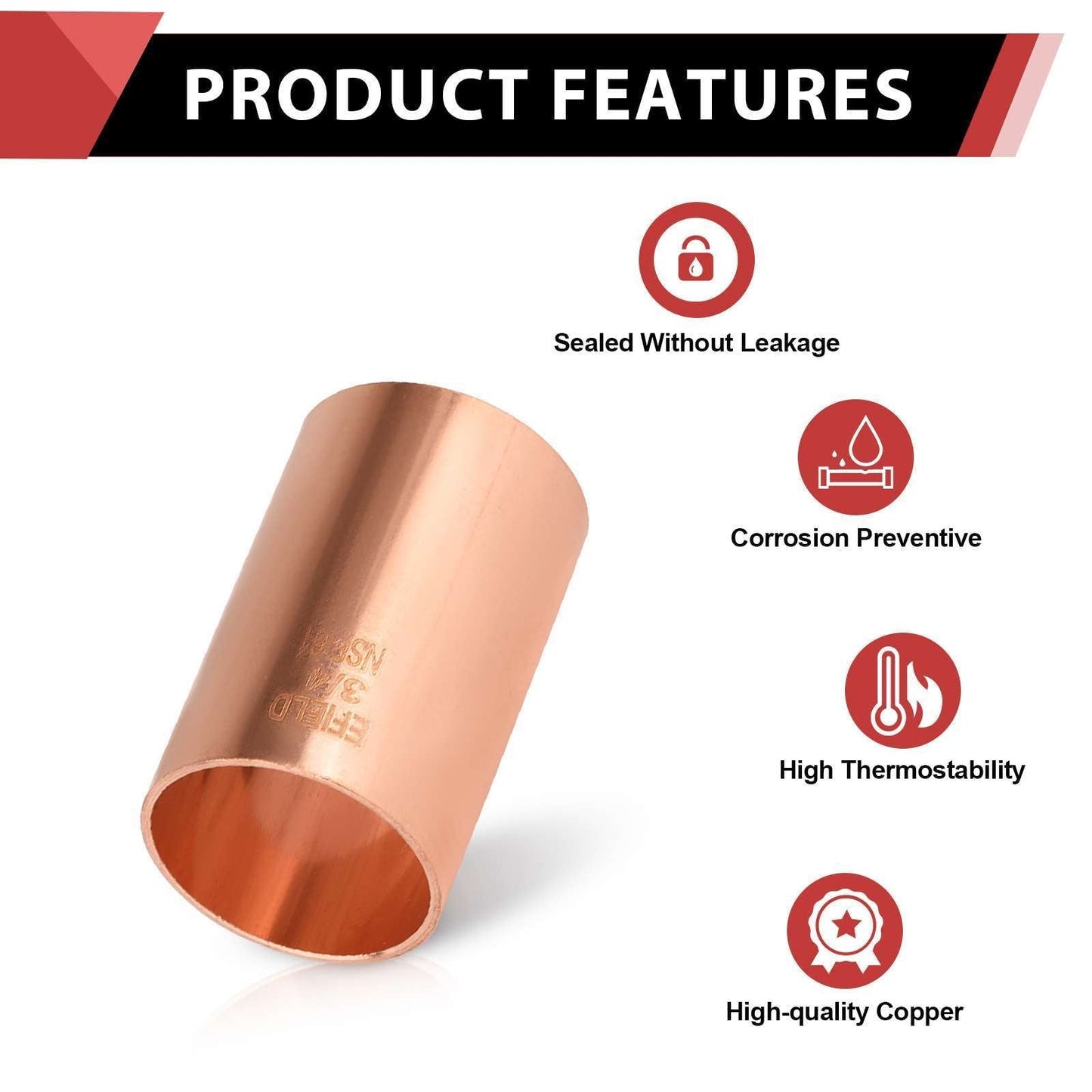 30 Pcs 3/4" Copper Coupling, No Stop at Wholesale Price